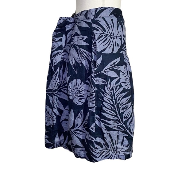 Brooks Brothers Dark Blue Leaf Pattern A-Line Button Down Linen Skirt - Picture 3 of 13